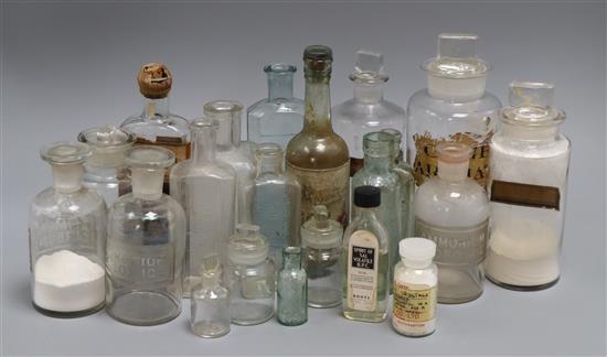 A collection of 19th/20th century glass pharmacy jars